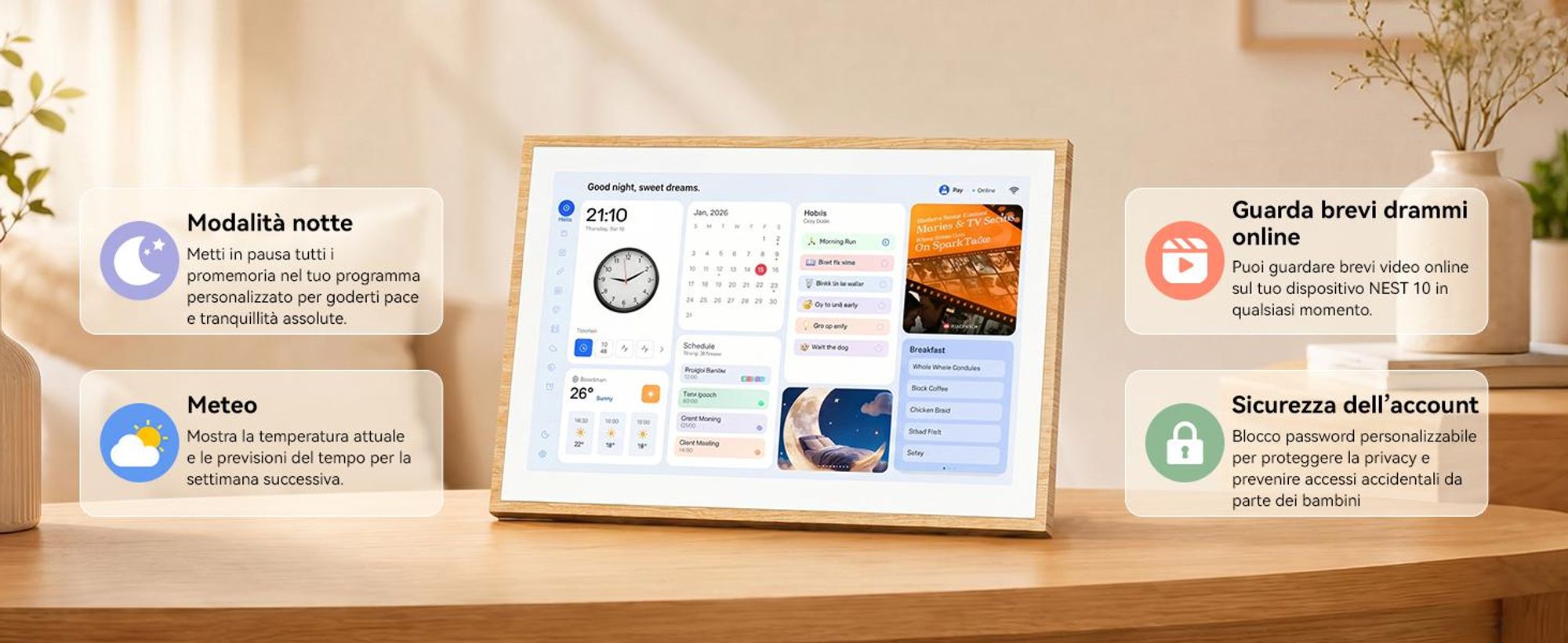 2026 NUOVO! Blackview NEST 10, calendario digitale e cornice per foto da 10,1", con touchscreen, Wi-Fi, risoluzione 1280x800, formato 16:10, condivisione foto, controllo parentale, design in legno