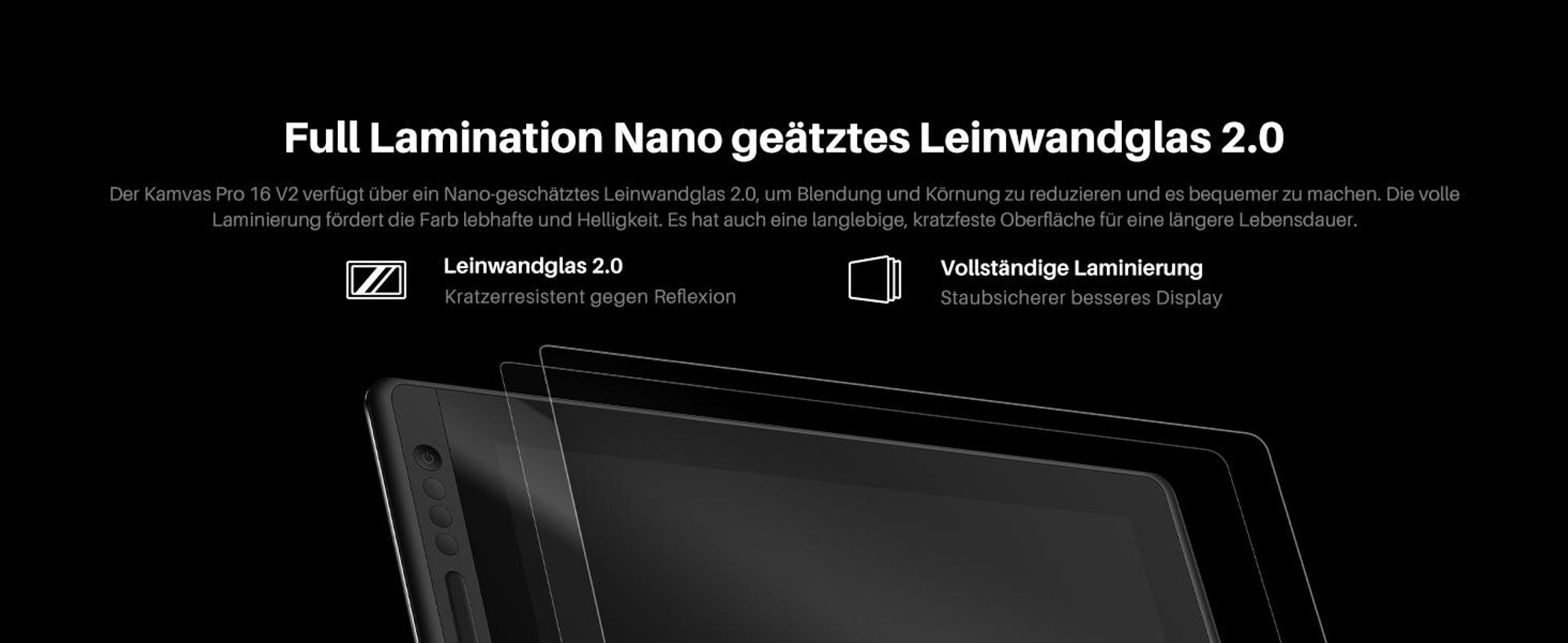 HUION Kamvas Pro 16 V2 Grafiktablett mit Display, 15,6 Zoll Volllaminiertes AG-Glas, neues PenTech 4.0,16384 Stiftdruck,  Smart Touch Bar und 6-Taste