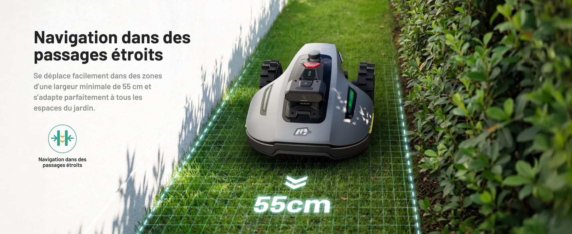 Robot tondeuse Mammotion YUKA Mini 2 800 avec garage et station de lavage, jusqu’à 800 m², DropMow, cartographie auto, coupe des bordures, 4G-Modul