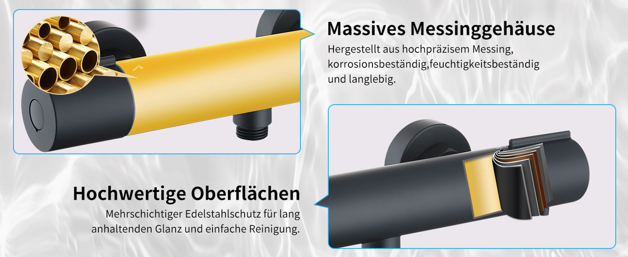 Duscharmatur mit Thermostat,Schwarz Mischbatterie Dusche mit 38°C Sicherheitstaste,Duschthermostat Armatur Edelstahl,Duscharmaturen Brausethermostat