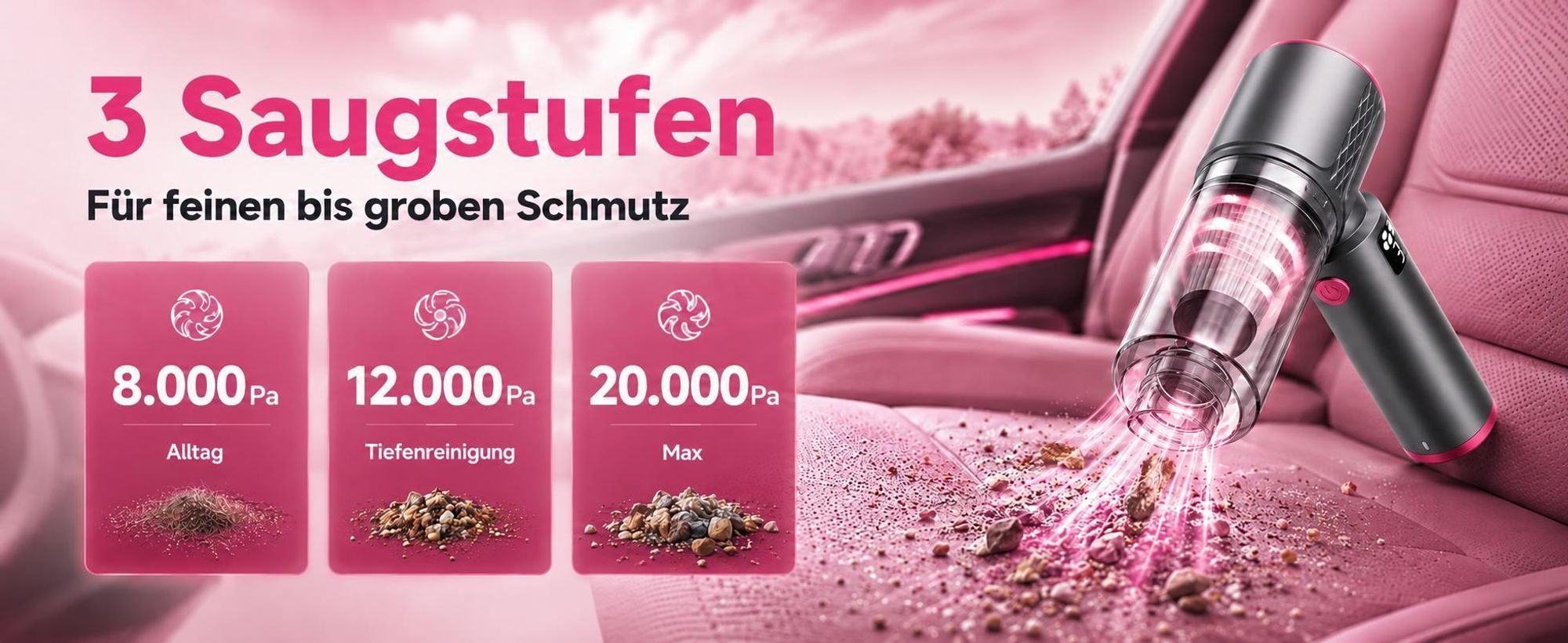 4-In-1 Handstaubsauger, 20000PA Akku-Handstaubsauger, LED kabelloser Autostaubsauger,Staubsauger&Gebläse, Mini Staubsauger für Auto, Zuhause, Haustier