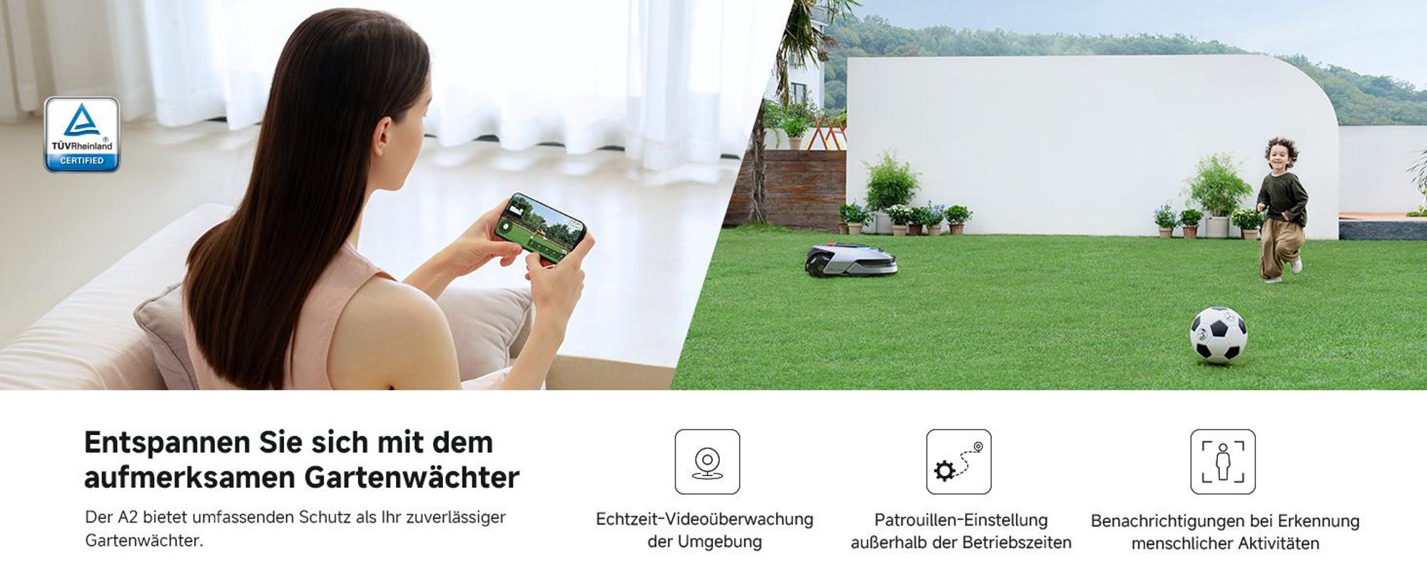 DREAME A2-1200 Akku-Mähroboter mit RKT,1200m²,360° 3D-LiDAR&KI-Vision,26,5° Steigung,U-förmige Mähbahn,5cm EdgeMaster Präzisionsschnitt,Dual-Map,App