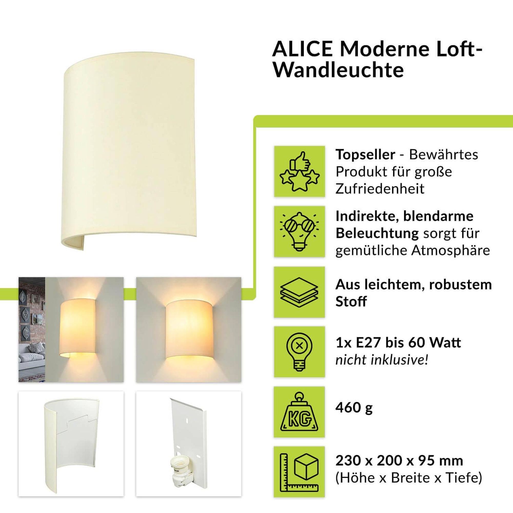 Highlights der ALICE Wandleuchte in Creme