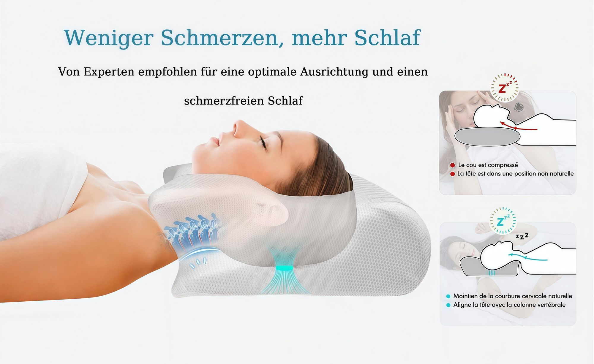 Orthopädisches Nackenstützkissen Memory Foam - Ergonomisches Kopfkissen Schlafkissen für Kopf-, Nacken- & Rückenkomfort