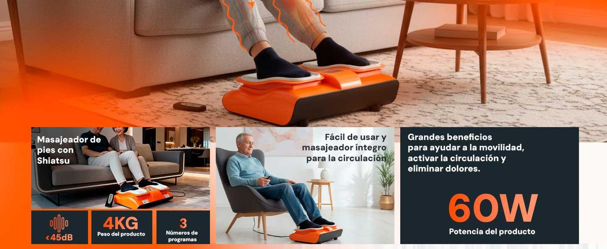 Masajeador de Pies 30W, Vibralegs, Masajeador de Piernas, Masaje Shiatsu, Mejora la Circulación, Alivia El Dolor, Con Mando a Distancia, 2 Modos
