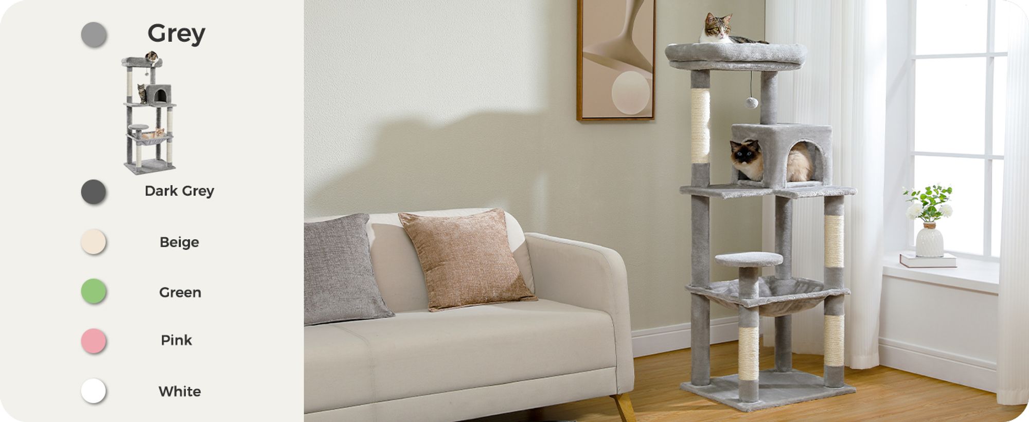 Purpurra Katzenbaum für große Katzen mit Metall Plüsch Hängematte 116cm/ 143 cm