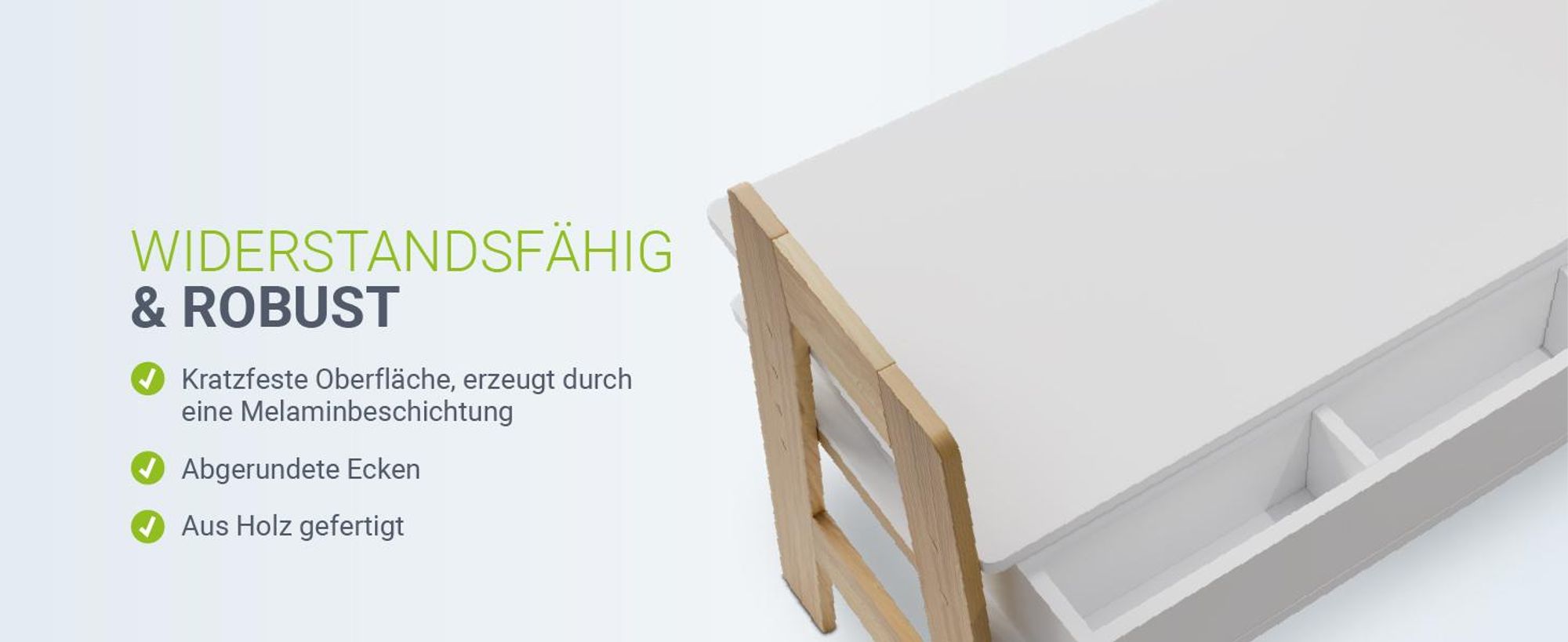 Juskys Kinder Schreibtisch Fietje - Höhenverstellbarer Kinderschreibtisch aus Holz, 2 Schubladen