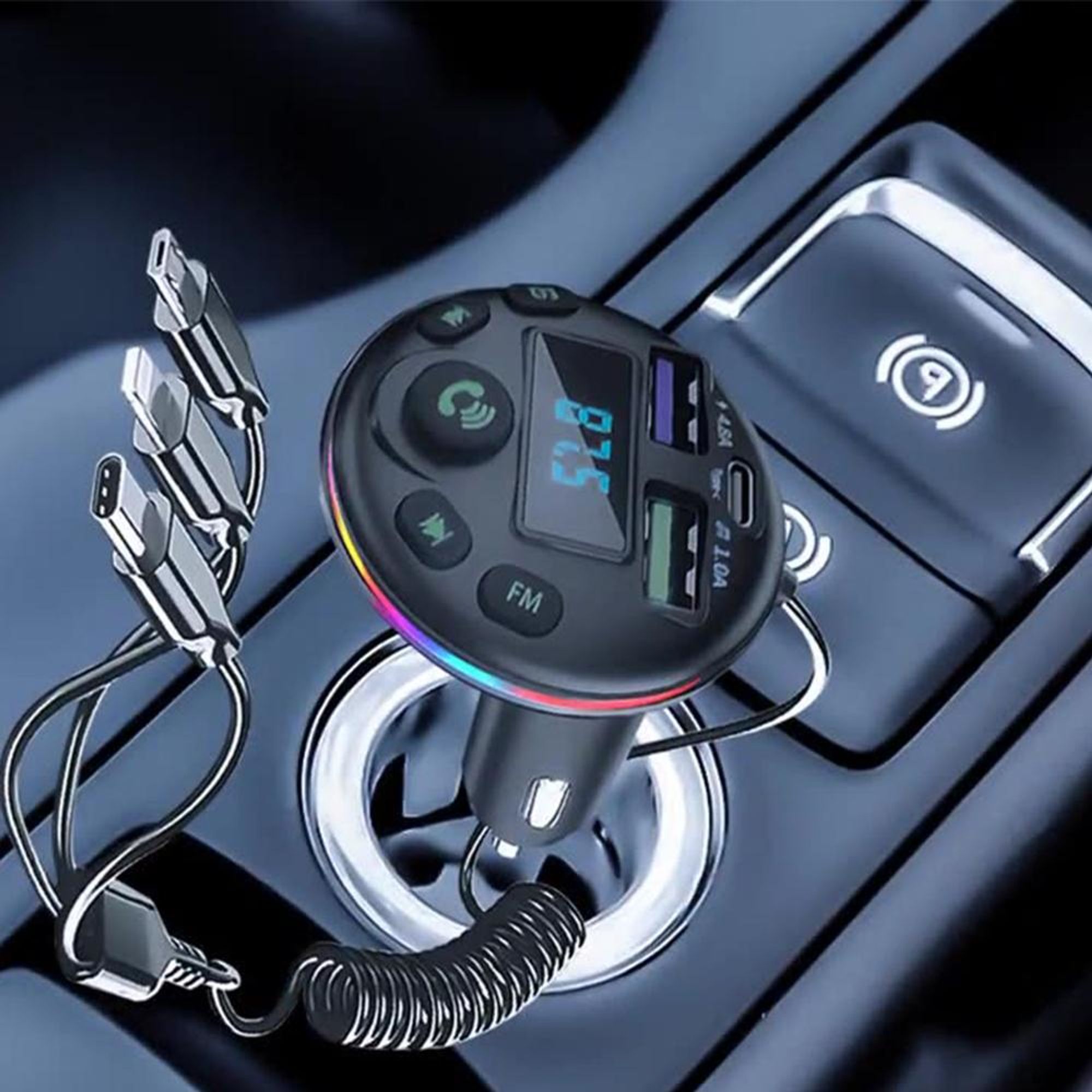 Auto-Bluetooth 5.0 FM-Transmitter MP3-Modulator-Player Freisprech-Audioempfänger mit 3-in-1-Ladekabel für iPhone, Huawei und Xiaomi