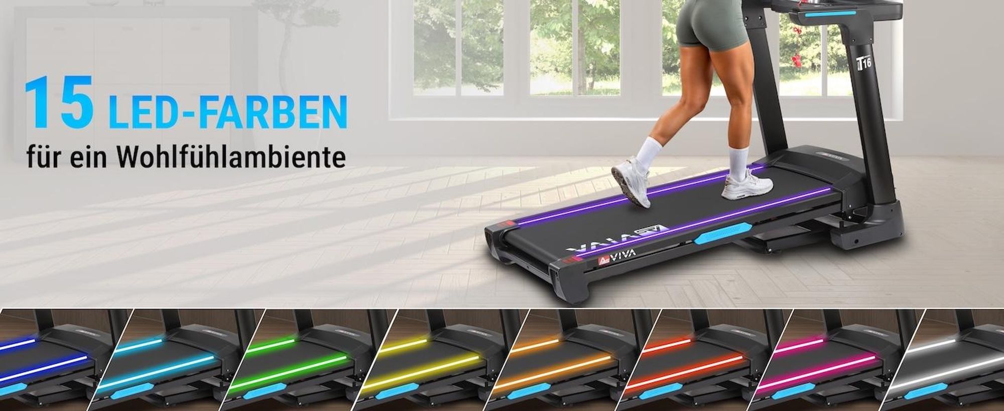 Laufband klappbar AsVIVA T16 Heimtrainer mit Bluetooth bis 18 km/h 18% Steigung bis 150kg für Zuhause