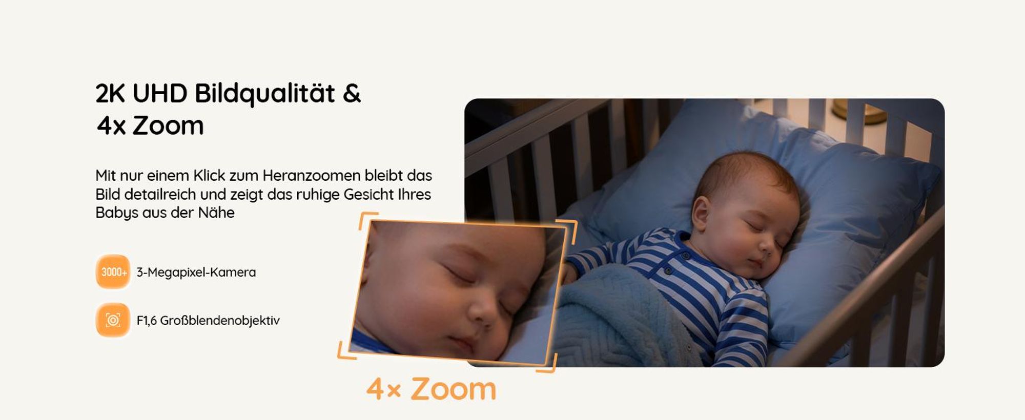 5 Zoll Babyphone mit Kamera 2K Babyfon Video PTZ 355° Bewegungs und Geräuscherkennung Temperatur Luftfeuchtigkeit mobiles Tracking
