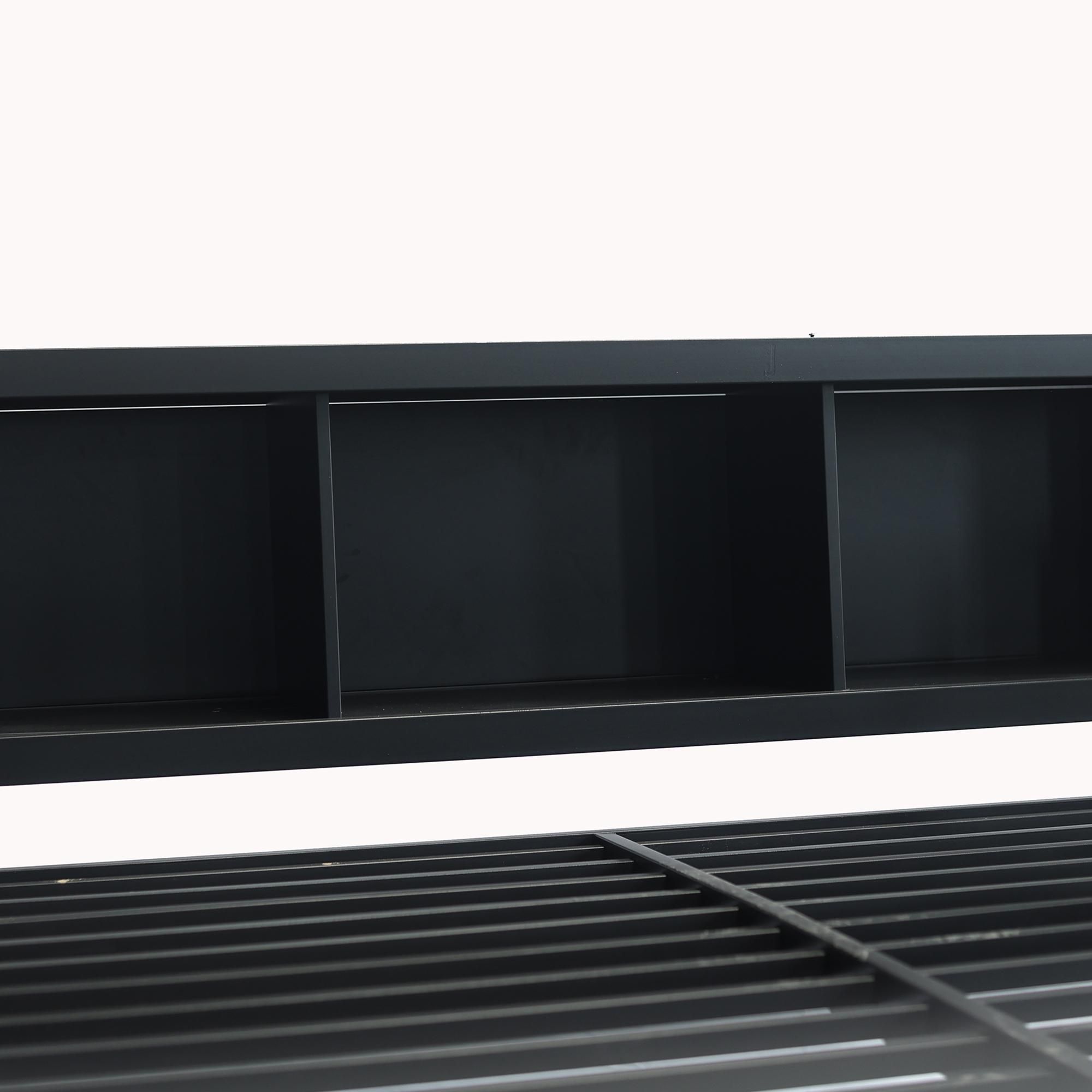 Flieks Etagenbett 140x200cm mit Schreibtisch und Regal, Hochbett mit Kleiderschrank, Kinderbett Jugendbett Metallbett mit Lattenrost, Schwarz