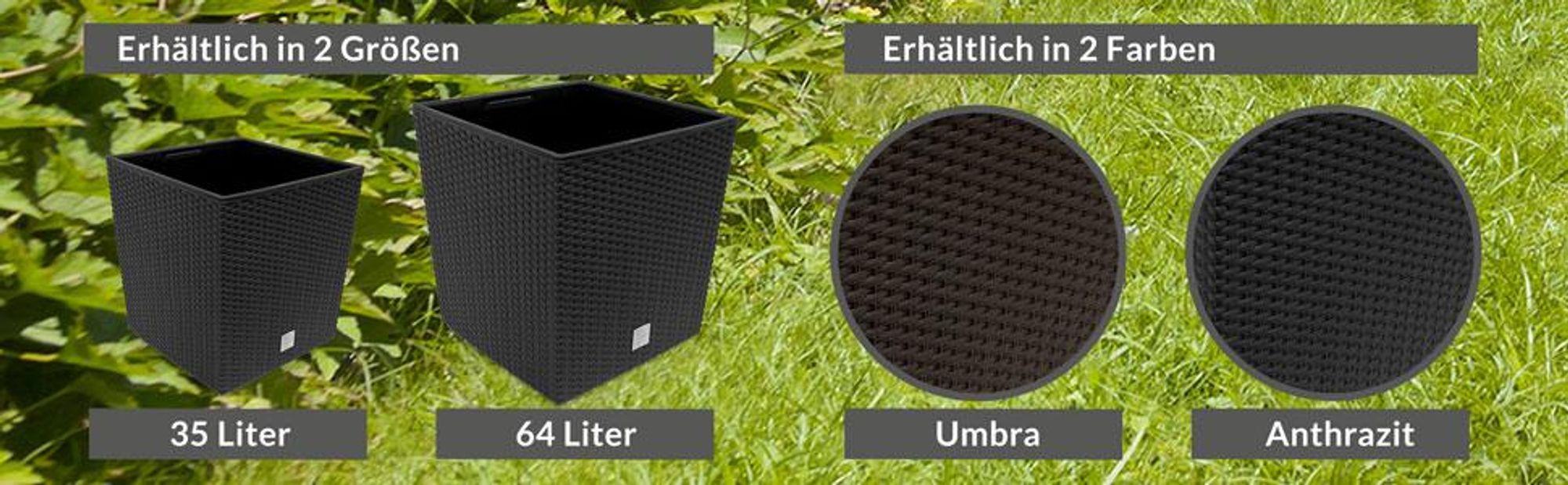 DEUBA Blumentopf 64L 40x40x41cm Rato Low Innentopf Mit Griffen Wetterfest Rattanoptik Pflanzkasten Übertopf Pflanzkübel Blumenkasten Quadratisch Anthrazit