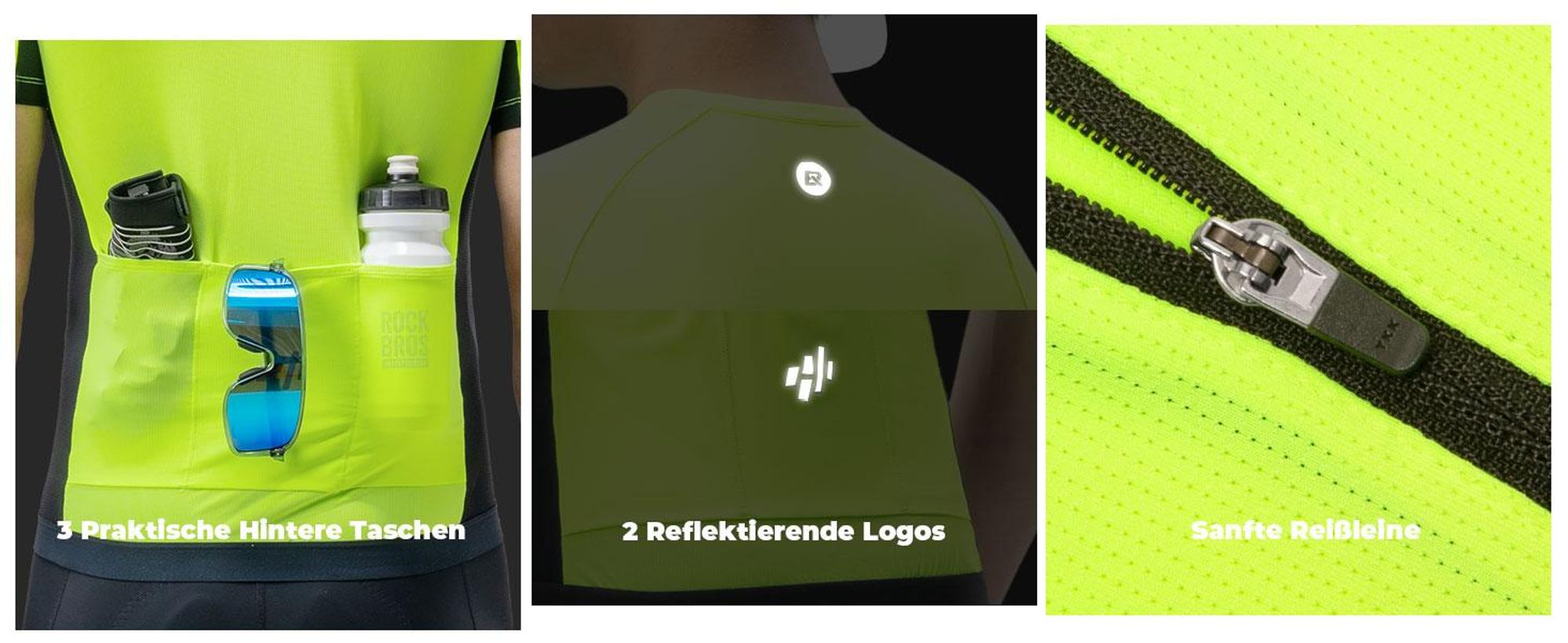ROCKBROS Herren Kurzarm Radtrikot Atmungsaktiv Schnelltrocknend Leicht Für Rennrad MTB Neon Gelb Größe 4XL