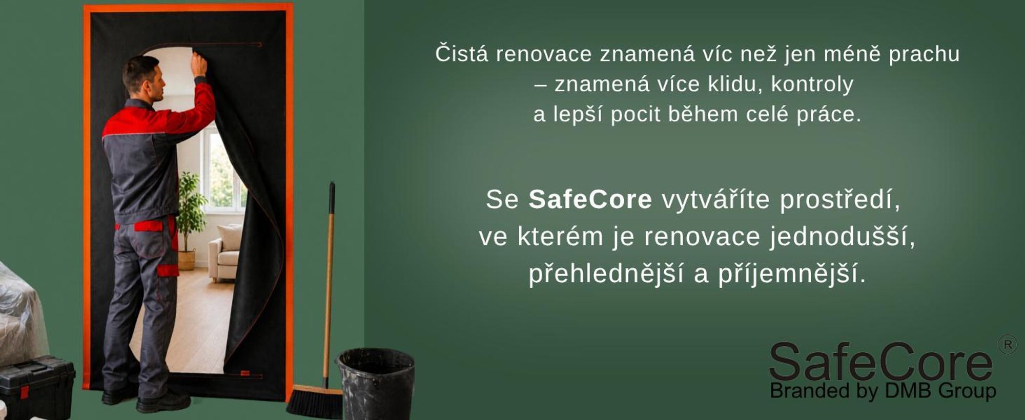 SafeCore protiprachová dveře 1x 220x110 cm se zipem, prémiová polypropylenová netkaná textilie, prachová clona, znovupoužitelná pro renovace