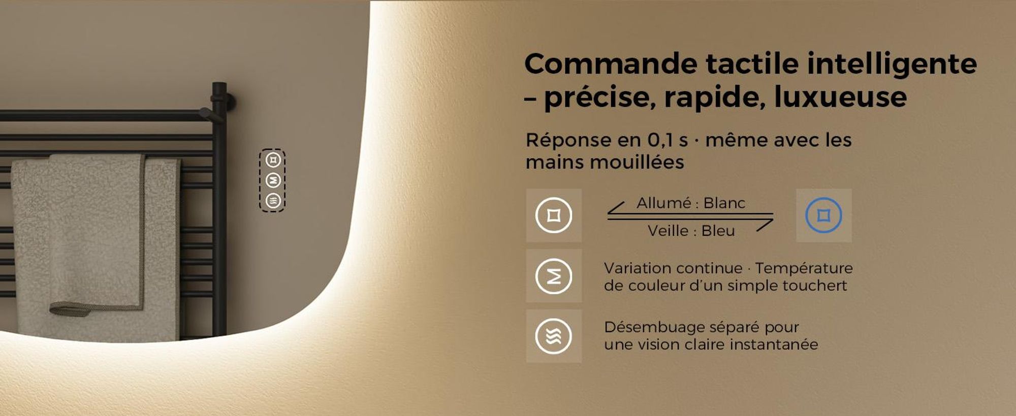 S'AFIELINA 95×60 cm Miroir de Salle de Bain avec Éclairage, Miroir LED Oval avec Interrupteur Tactile,3 Couleurs de Lumière Réglables, Anti-Buée