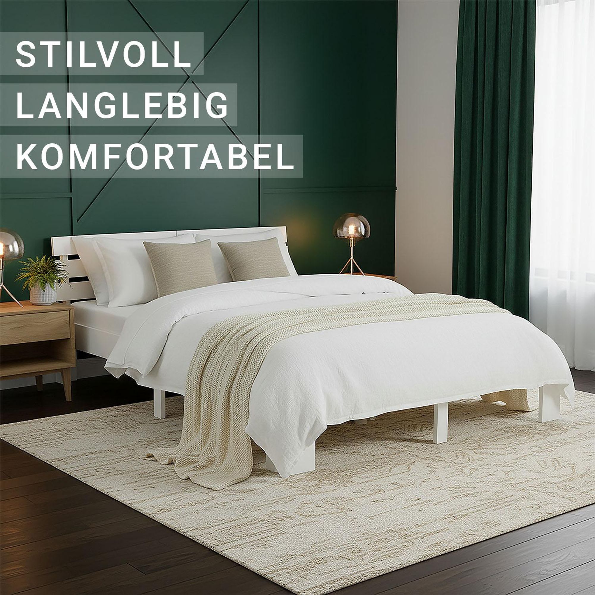 Homestyle4u Holzbett 140x200 Doppelbett mit Lattenrost Weiss Kiefer Massivholz