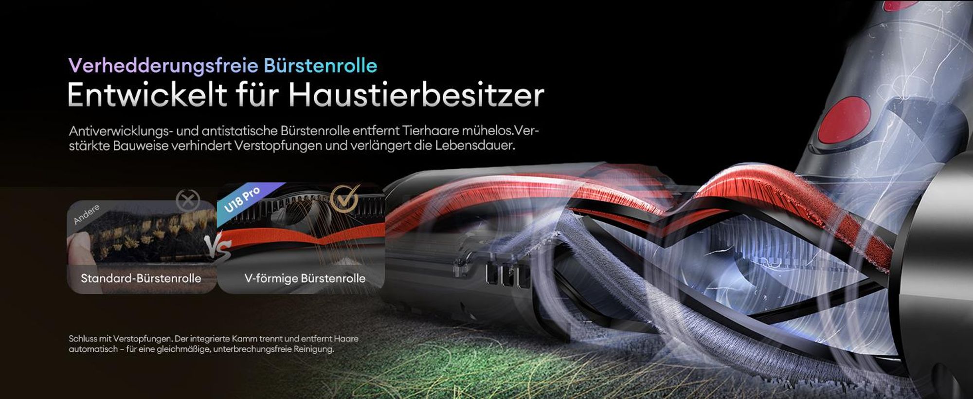 Ultenic UP18 Kabelloser Staubsauger, 76000Pa/600W/bis zu 80 Min Akkustaubsauger mit 6-Schicht HEPA Filter, Haustierfreundlich für Teppich & Hartboden