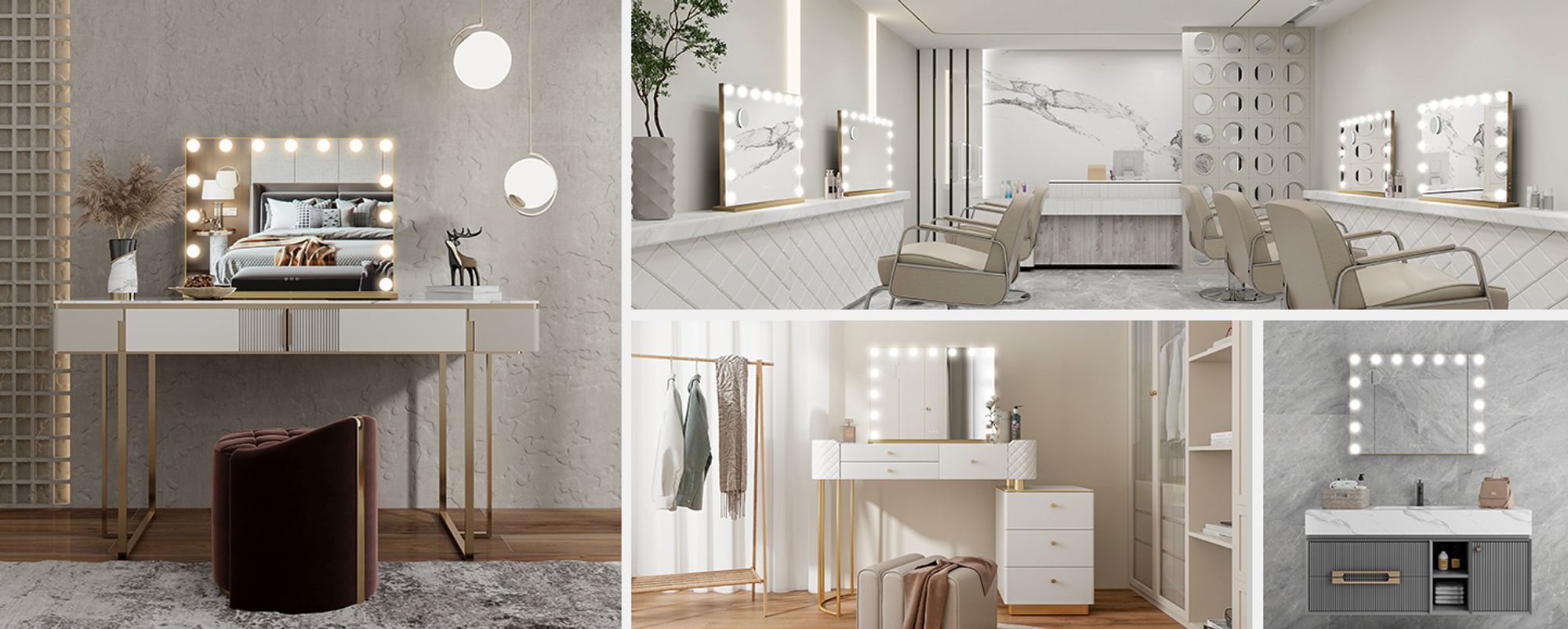 Puluomis Kosmetikspiegel Hollywood 58x45cm Schminkspiegel mit Beleuchtung, 15 LED 3 Farben Dimmbar mit USB,10x Vergrößen, Spiegel Wandspiegel golden