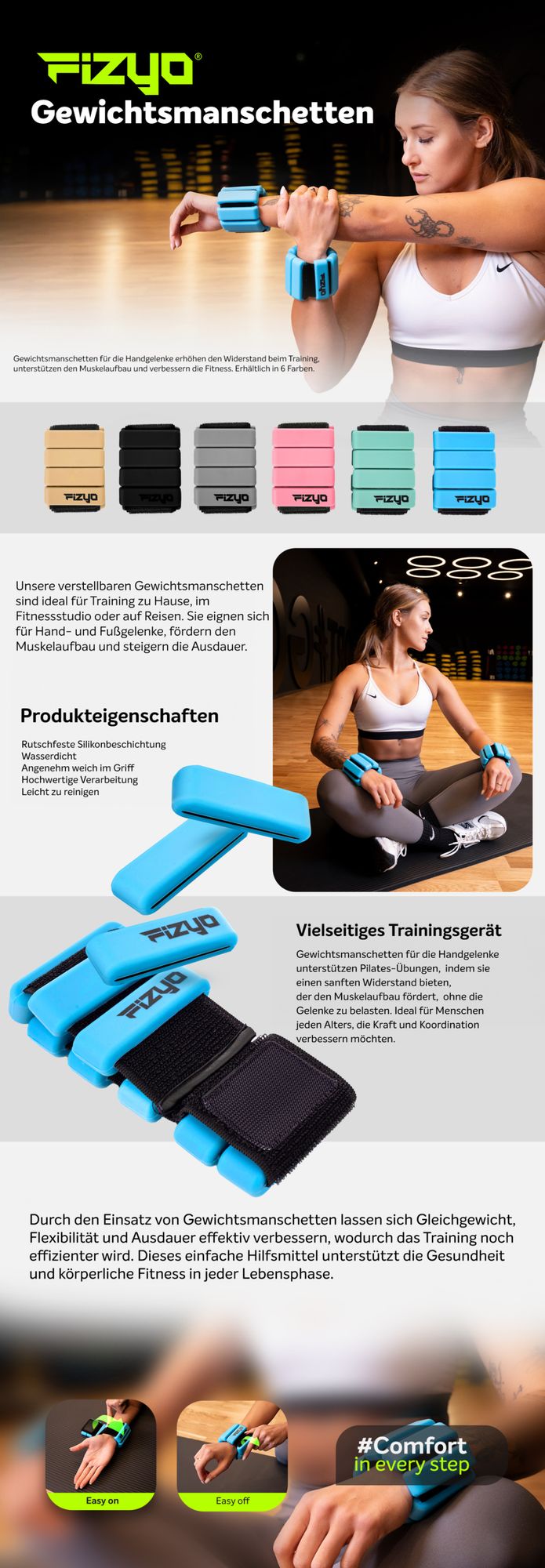 FIZYO Einstellbare Silikon Knöchel & Handgelenk Gewichts-Set, 2 Stück, Ideal für Fitness, Laufen, Yoga, Pilates, Rehabilitation, Schwimmbad Grün, 900g