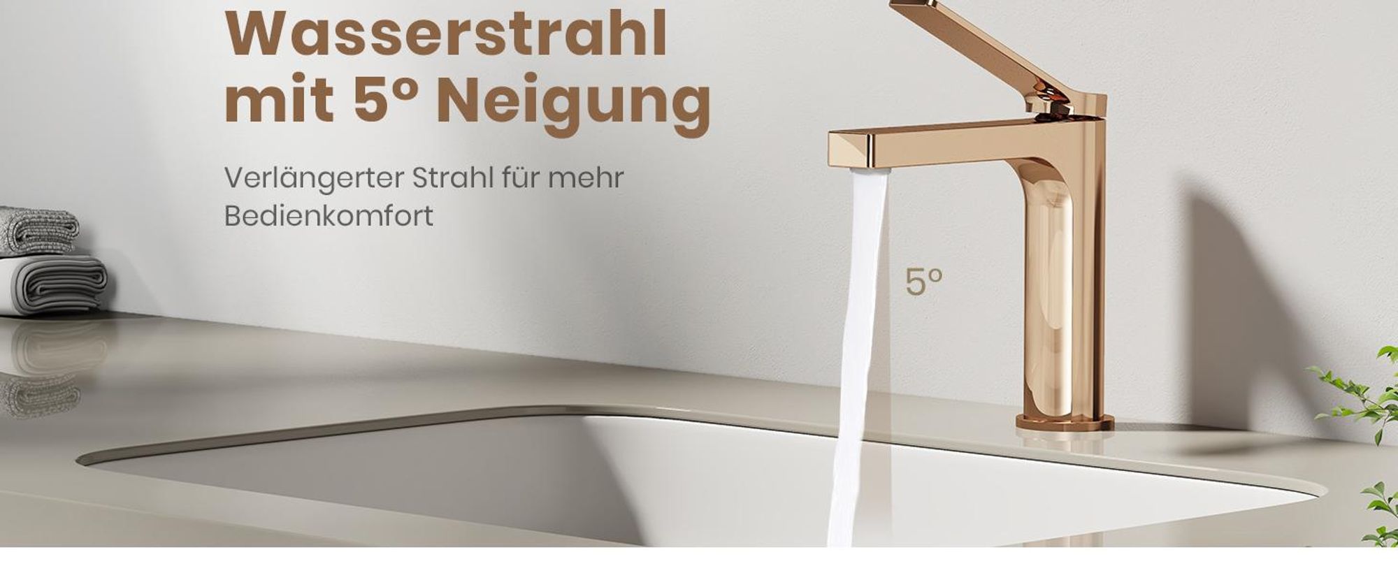 EMKE Wasserhahn Bad Roségold 195x173x46mm, Messing, Keramikkartusche, Badarmatur, Mischbatterie Waschbecken-Armatur, Waschtischarmatur