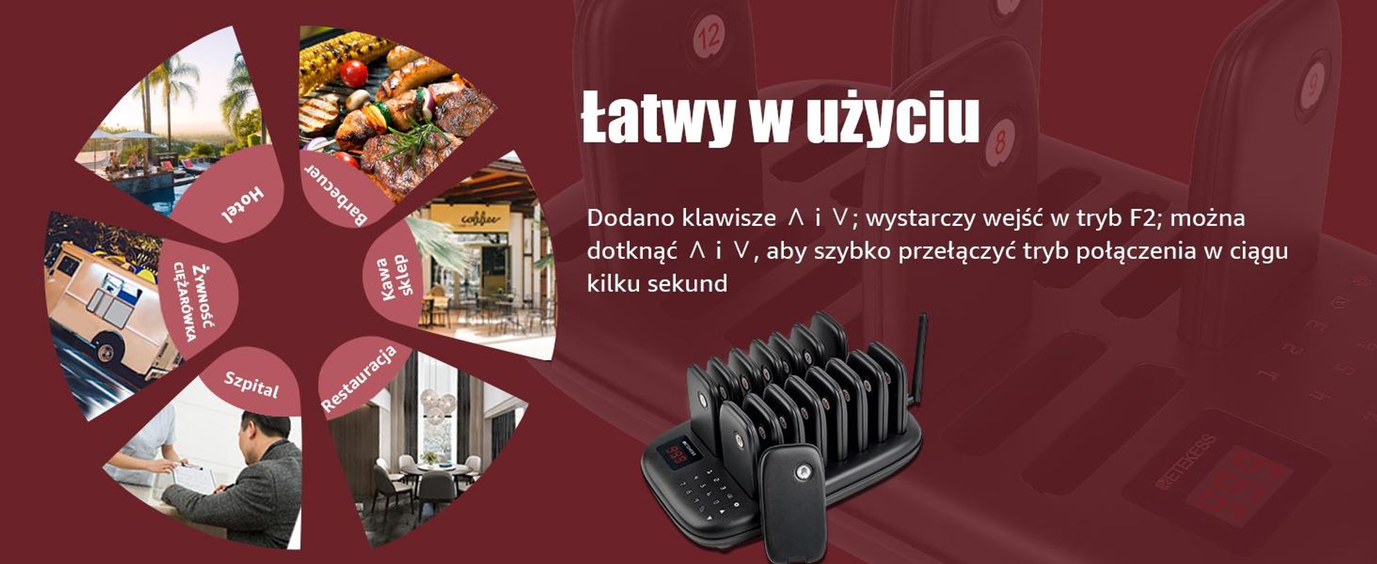 Retekess TD175 Restauracyjny system przywoławczy bezprzewodowy, 500M, gotowy do użycia bez parowania 7 trybów połączeń dla Gastro Miasto i hotelarstwo