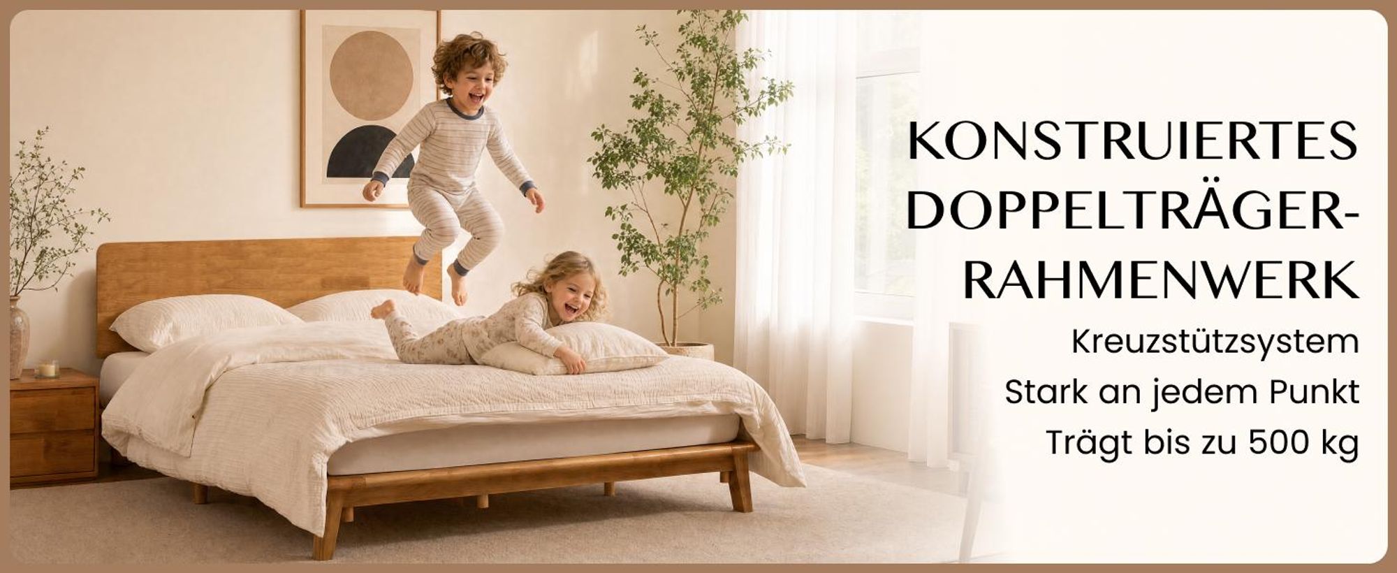 FLEXISPOT Massivholzbett 160x200 cm aus Gummibaumholz, Doppelbett mit Kopfteil, Bettgestell mit Lattenrost, modernes Japandi-Bett, bis 500 kg, Hako G1