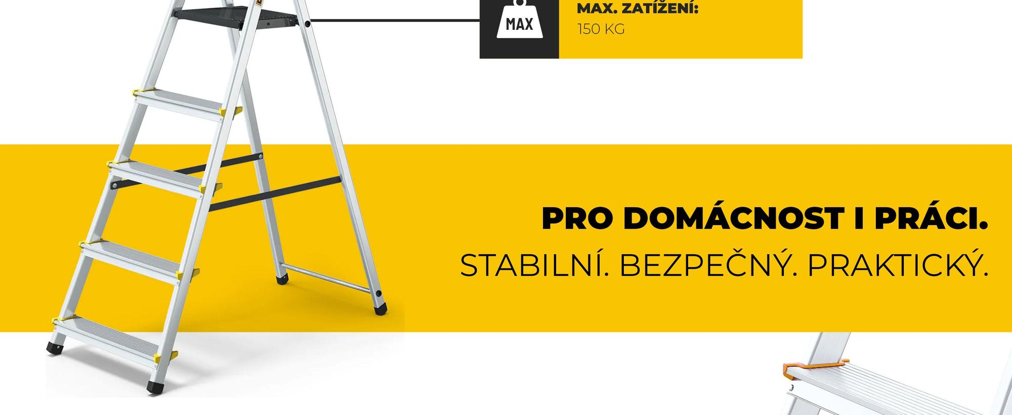 Drabest | Skládací žebřík - 5 stupňů, nosnost 150 kg - hliníkový žebřík, štafle, protiskluzové nohy, žebřík