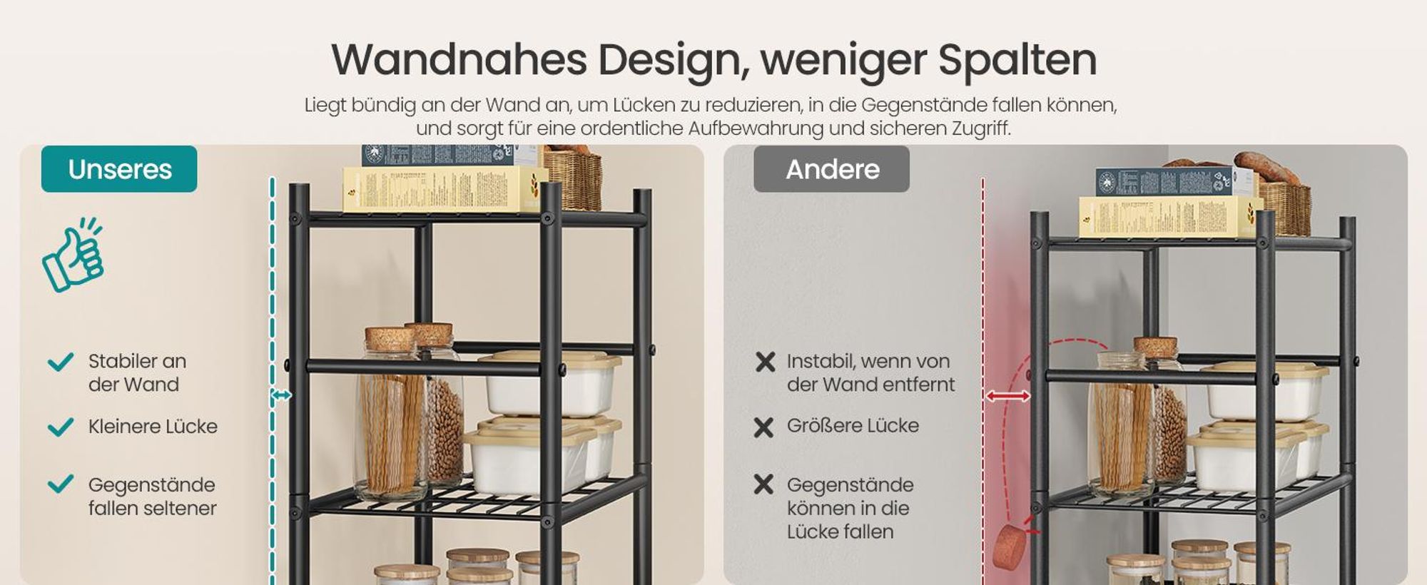SONGMICS Standregal aus Stahl mit 3 Ebenen, Robustes Aufbewahrungsregal für Küche, 40 x 30 x 77,5 cm, Schwarz