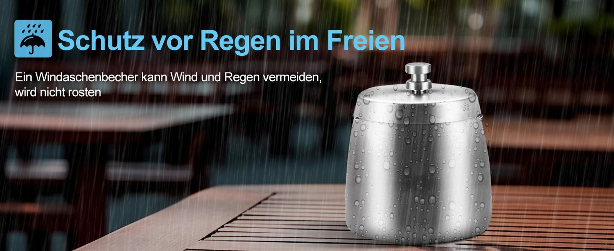 Aschenbecher, Tischaschenbecher, Edelstahl Aschenbecher mit Deckel, Windaschenbecher, Standaschenbecher, für Draußen und Innen