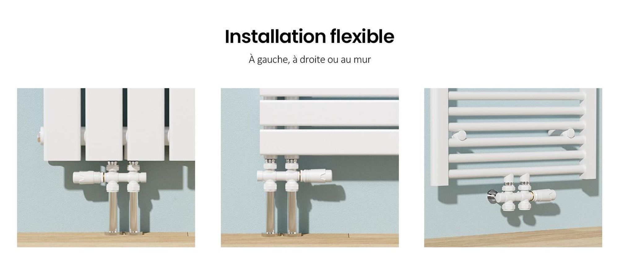 S'AFIELINA Set de raccordement de radiateur Multiblock Radiateur 15mm/16mm, blanc, laiton,G 1/2" filetage,Pour montage en angle et forme de passage