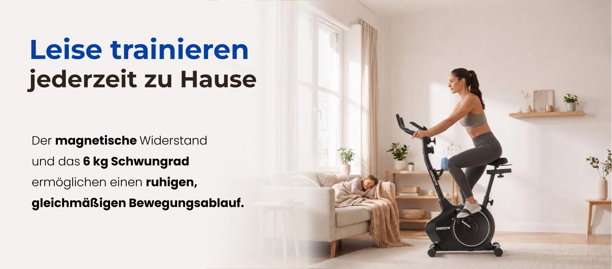 URBOGYM ARGO SILVER Heimtrainer – Magnetisches Fitnessbike mit 6-kg-Schwungrad, 8 Widerstandsstufen, bis 130 kg