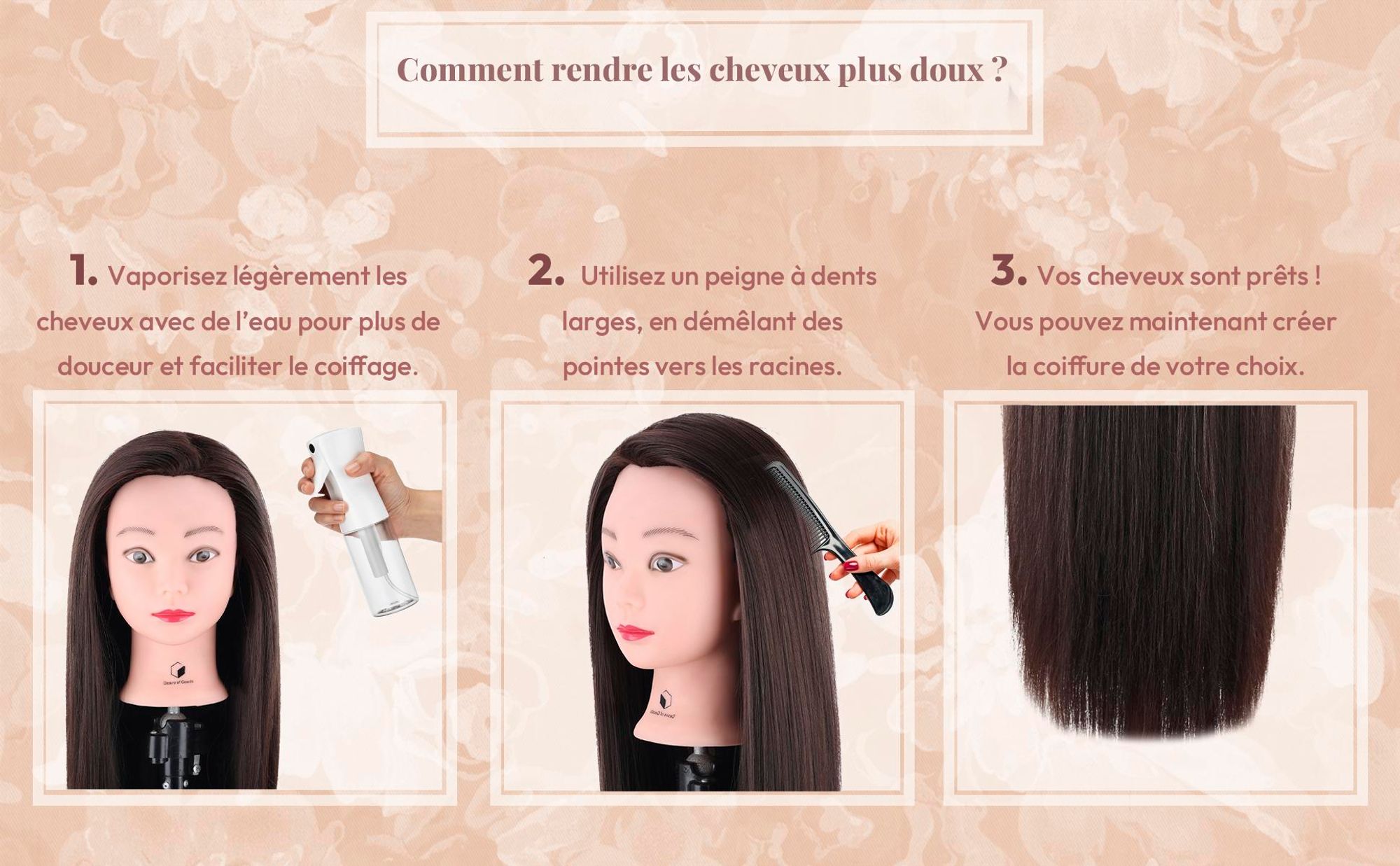 Desire of Goods Pratique Tête de Coiffeur Marron - Pied & Accessoires de Styling - Tête de Coiffeur - 70 cm