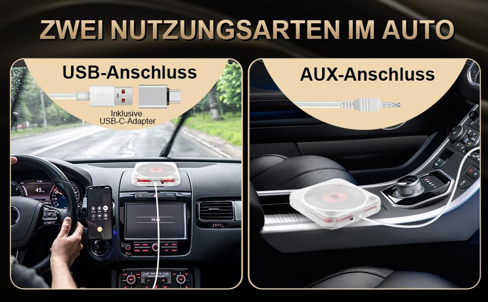 CD Player, Tragbarer Bluetooth CD-Player, Extern Universal CD Player für Auto PKW LKW, Extra USB-Verlängerungskabel, für Laptop, PC, Fernseher
