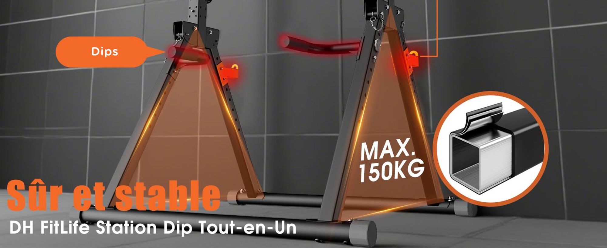 DH FitLife Power Tower Pliable – Station de Dips avec Barre de Traction, Supports pour Haltères et Charge Maximale de 150kg