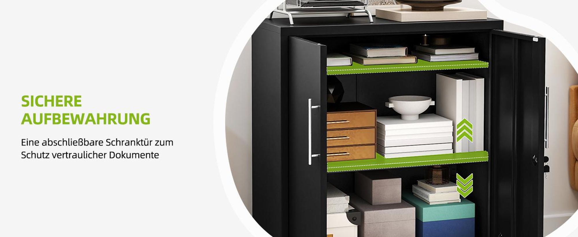Büroschrank mit 2 Fächern, Aktenschrank Abschließbar mit Schlüssel, Metallschrank, 80 x 40 x 90cm, Schwarz