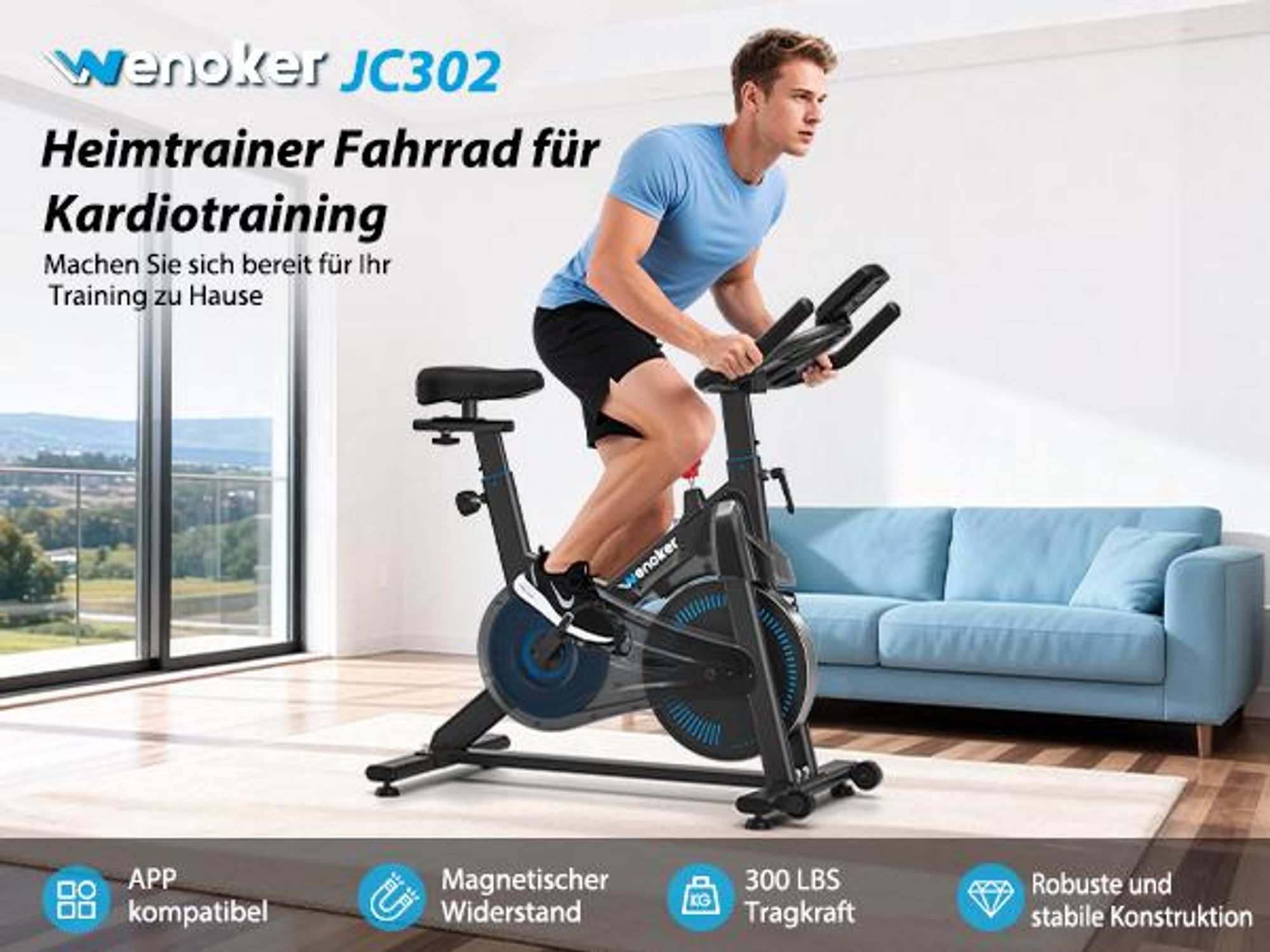 [2026 MODELL] Wenoker Heimtrainer Fahrrad mit Verstellbarem Magnetwiderstand, Ergometer Hometrainer Fahrrad mit APP, Leises Fitnessbike Bis 160kg