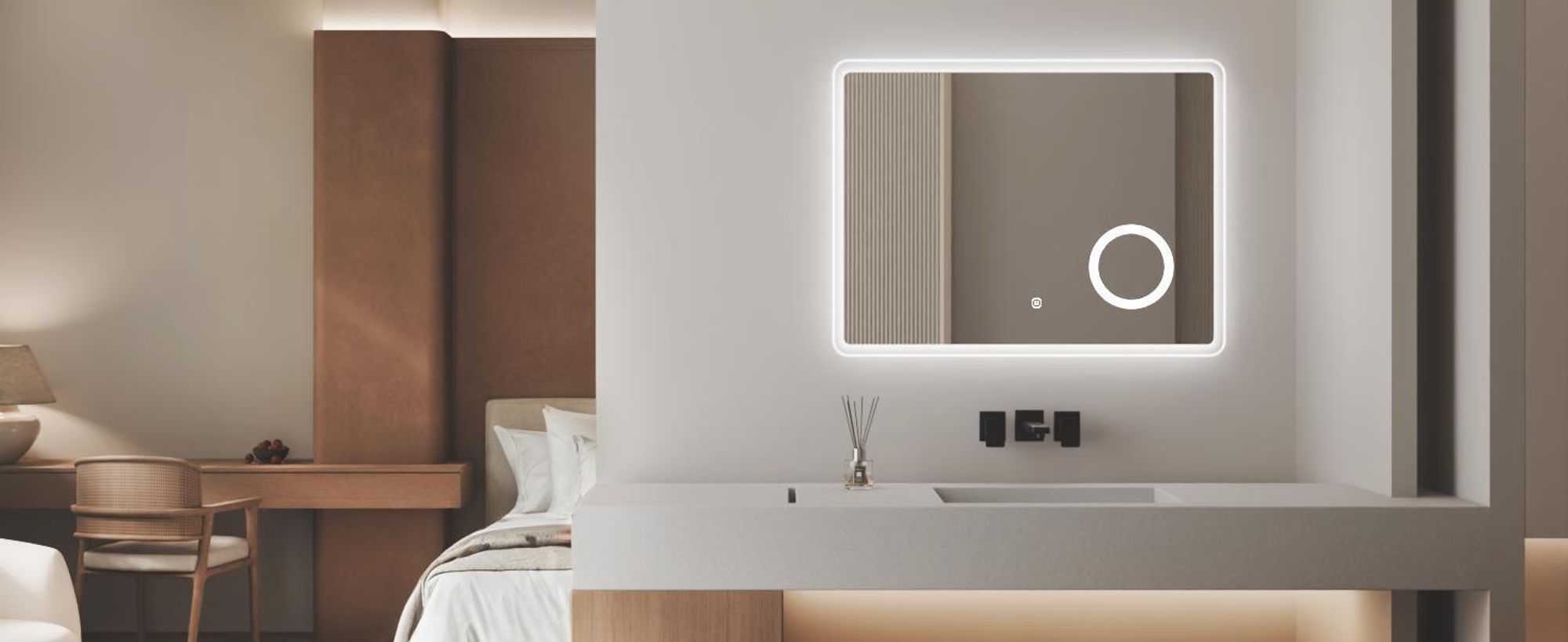S'AFIELINA Specchio da bagno a LED Specchio da bagno con illuminazione Specchio da parete con interruttore a sfioramento, ingrandimento 3x, risparmio energetico, IP44, 60x100 cm