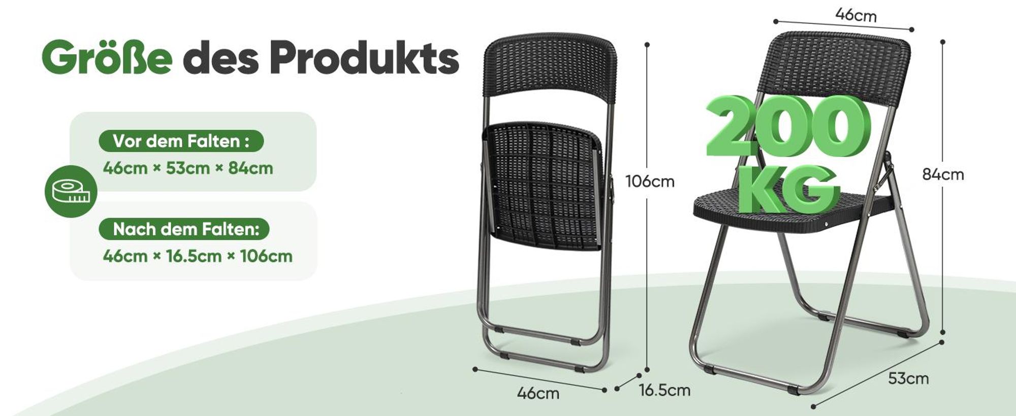 Klappstuhl Set 2 Stück Balkon Gartenstuhl Rattan-Optik Wasserdicht bis 200 KG