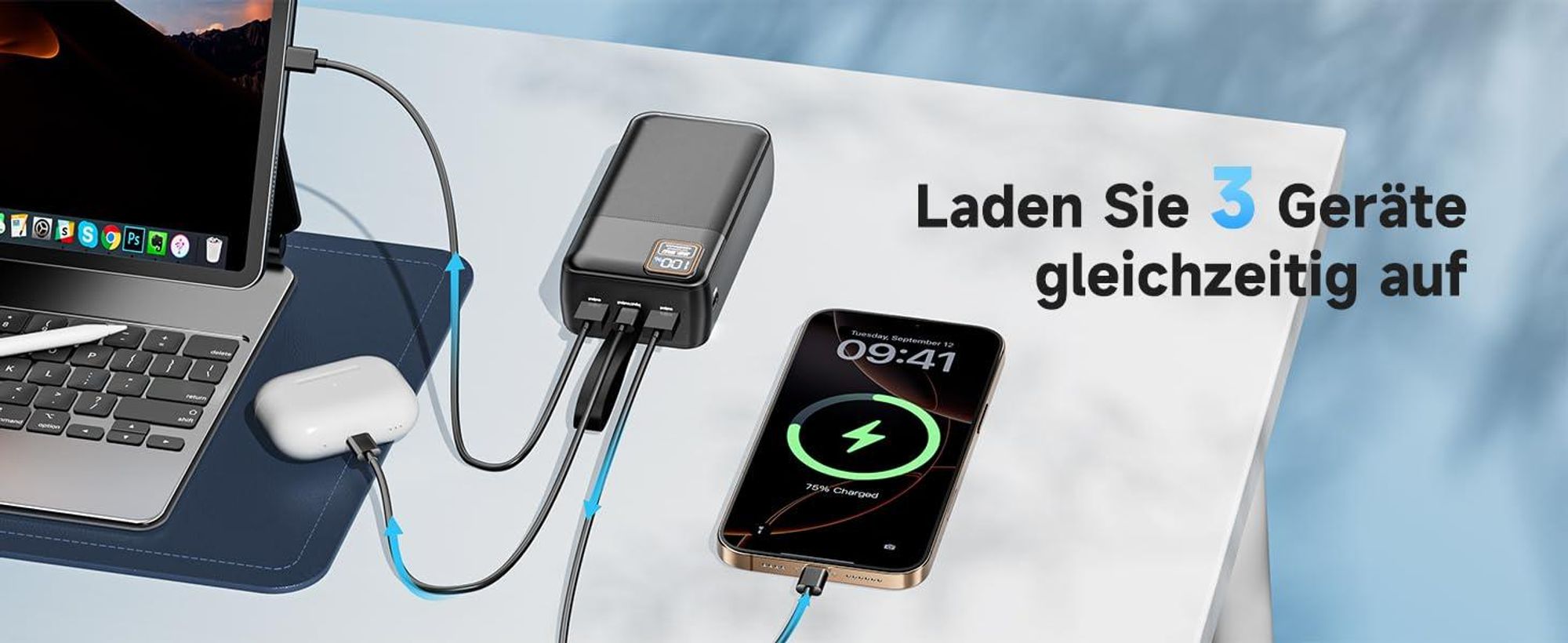 Powerbank, 42000mAh Power Bank, Externer Akku, Tragbares Ladegerät, 22.5W Schnellladung, für iPhone 16/15/14/13, Tablet, Galaxy S25, Huawei