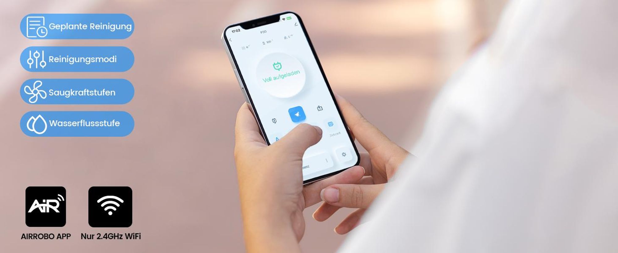AIRROBO P30 Staubsauger Roboter Wischroboter, 3000Pa, WLAN/App/Alexa für harte Böden, Tierhaare und Teppiche mit niedrigem Flor