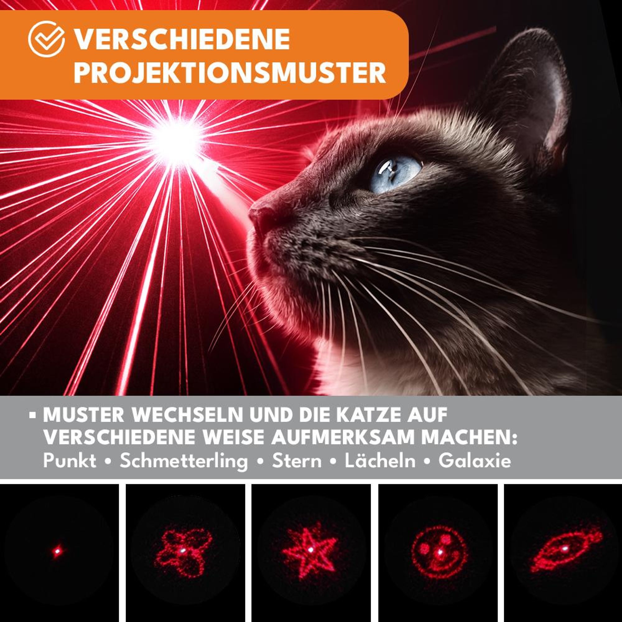 KRUMAD Laserpointer für Katzen, LED Katzenspielzeug 3 in 1 mit 3 Leuchtfarben, interaktives Spielzeug für Katzen, batteriebetriebener Laser