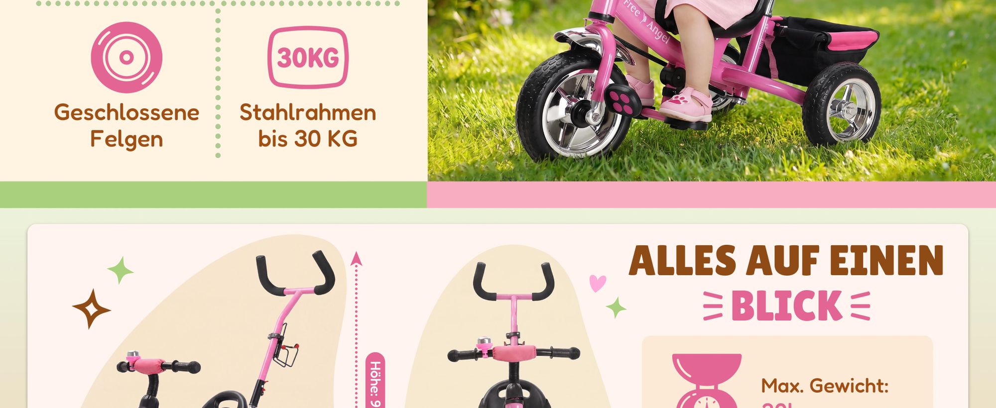 SPIELWERK Dreirad ab 1 Jahr Rosa