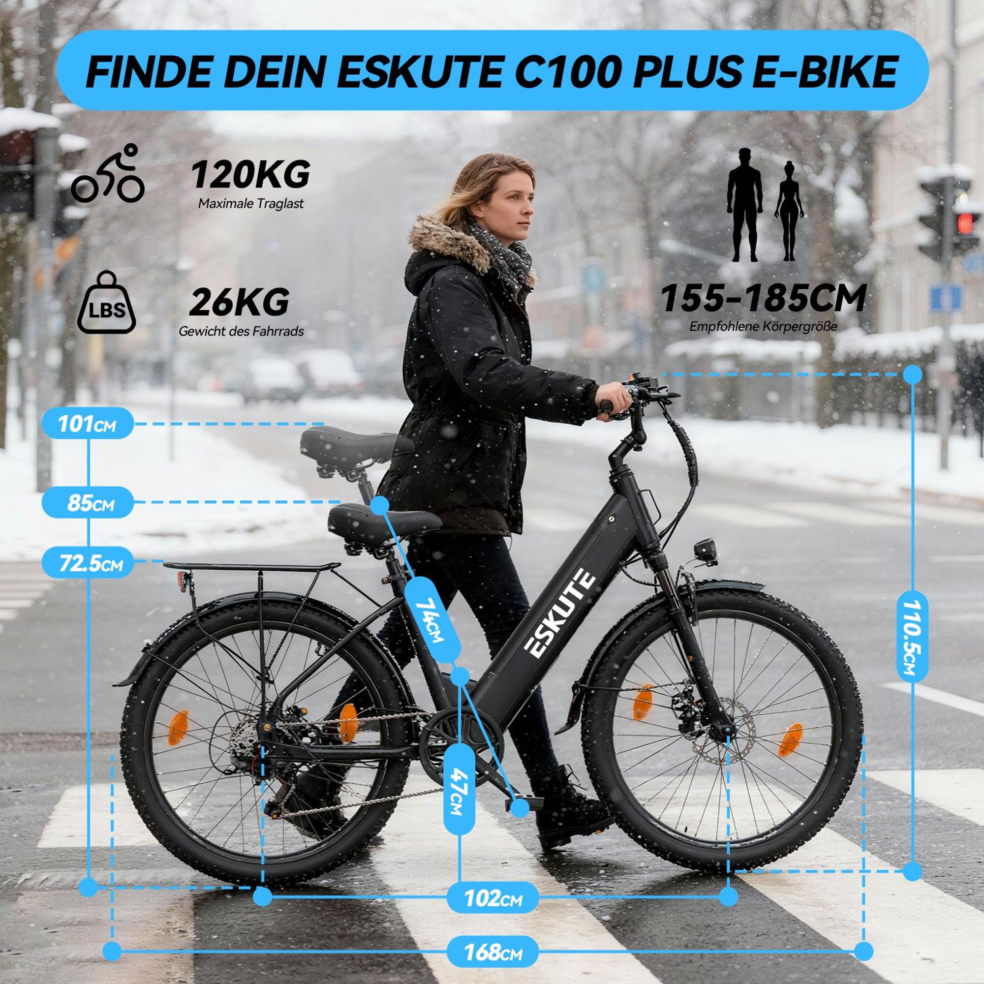 ESKUTE C100 PLUS Elektrofahrrad 250W 36V 13Ah Faltbares E-Bike Schwarz