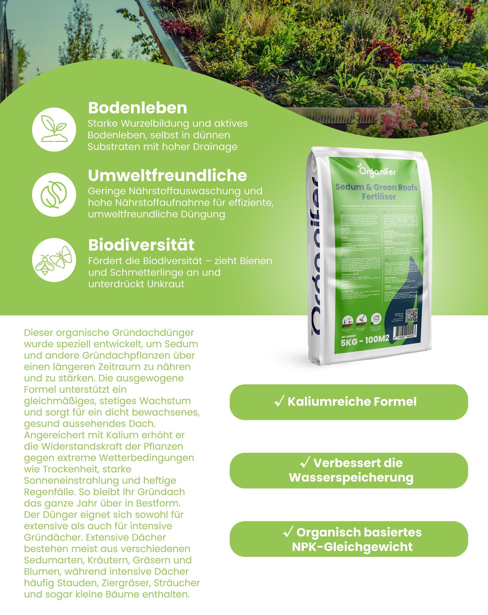 Sedum - & Grndach - Dnger 5 kg = 100 m  Dachbegrnung
