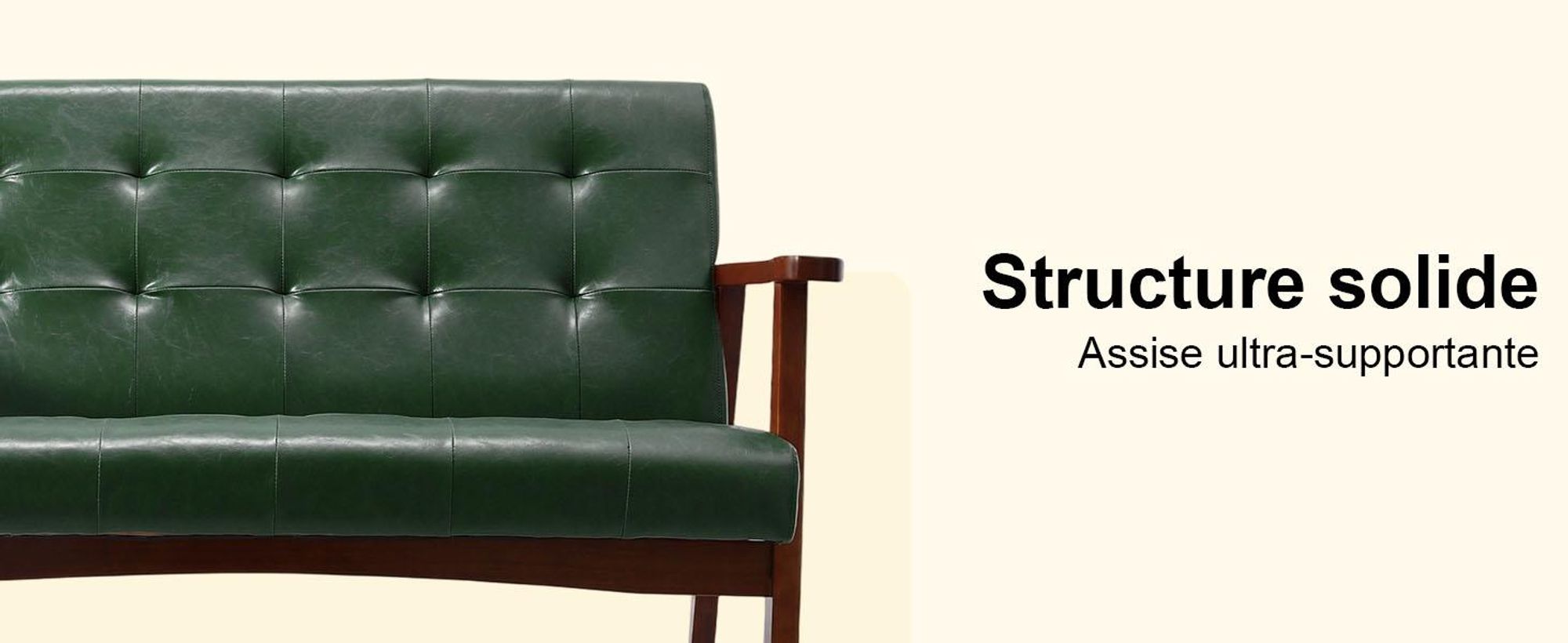Canapé scandinave pour 2 personnes, en similicuir, avec accoudoirs, structure en bois massif, idéal pour le salon, la chambre ou le bureau, capacité de charge de 240 kg, dimensions : 124 x 74 x 75 cm, couleur : noir