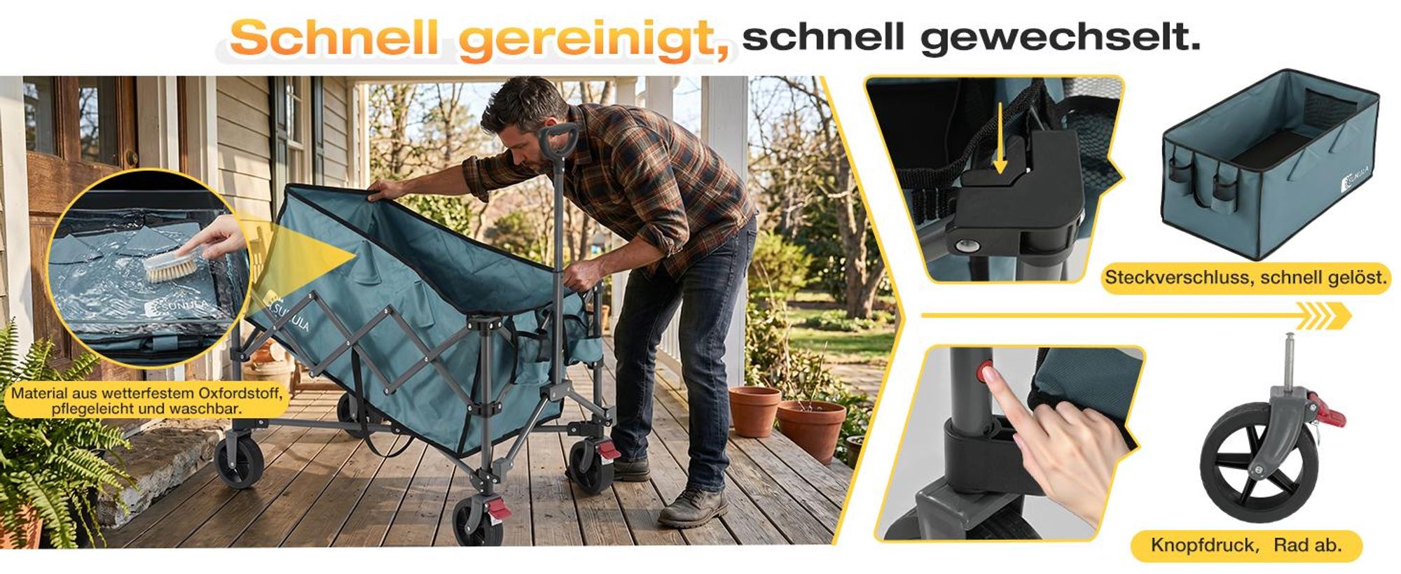 SUNULA Bollerwagen Faltbar Tragkraft 120 KG Handwagen mit EIN-klick-Handgriff, Blau
