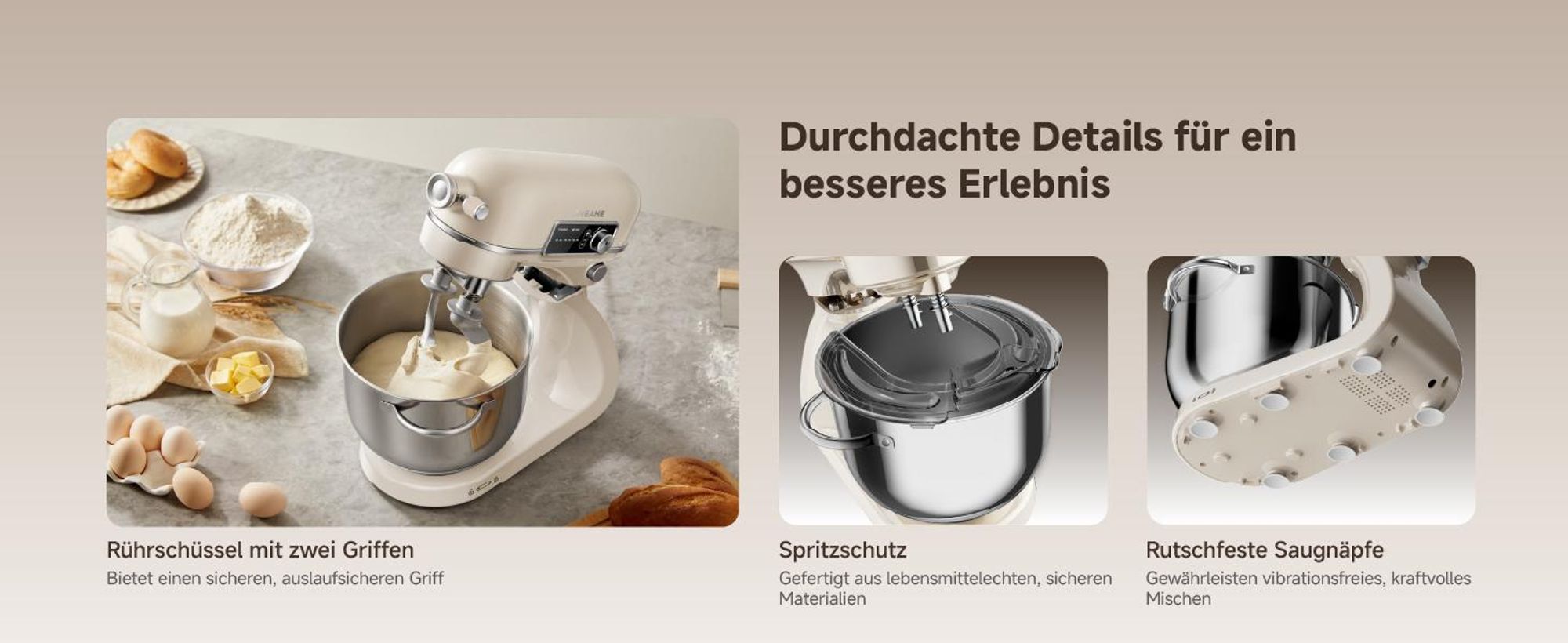 Dreame MX60 Standmixer mit patentiertem Doppelteighaken,leisem 800W,Intelligent Digitalanzeige,12 Geschwindigkeitsstufen,6-Liter Rührschüssel,creme