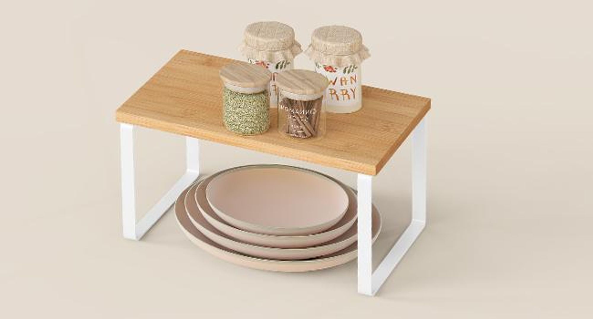 Gewürzregal, 3er Set Küchen-Organizer, Küchenregal, stapelbar, erweiterbar, Metall und Holzwerkstoff
