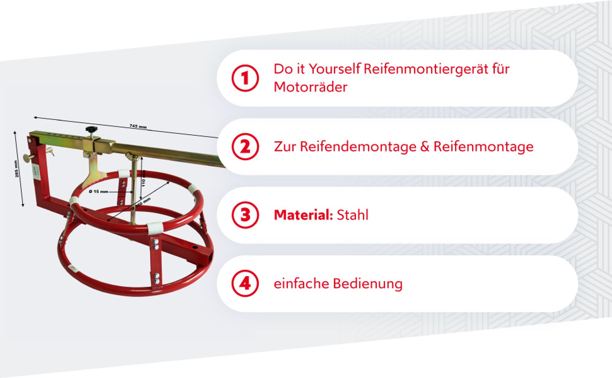 Wiltec Motorrad Reifenmontage für Felgen 431,8-533,4 mm (17-21"), Reifenmontiergerät Reifenmontagegerät für Motorradreifen