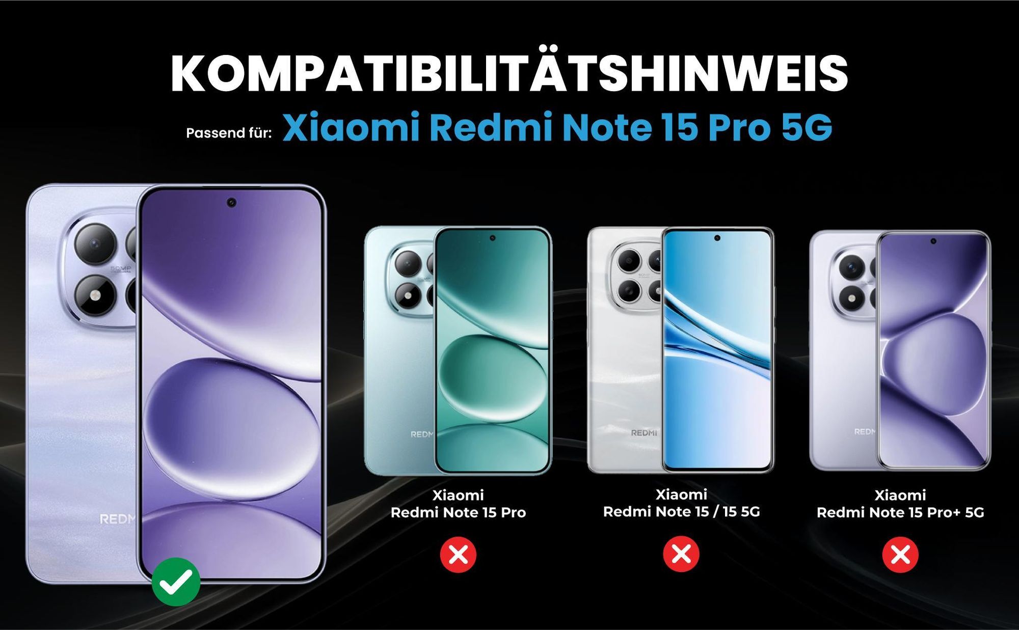 Kompatibilitätshinweise Hülle für Xiaomi Redmi Note 15 Pro 5G